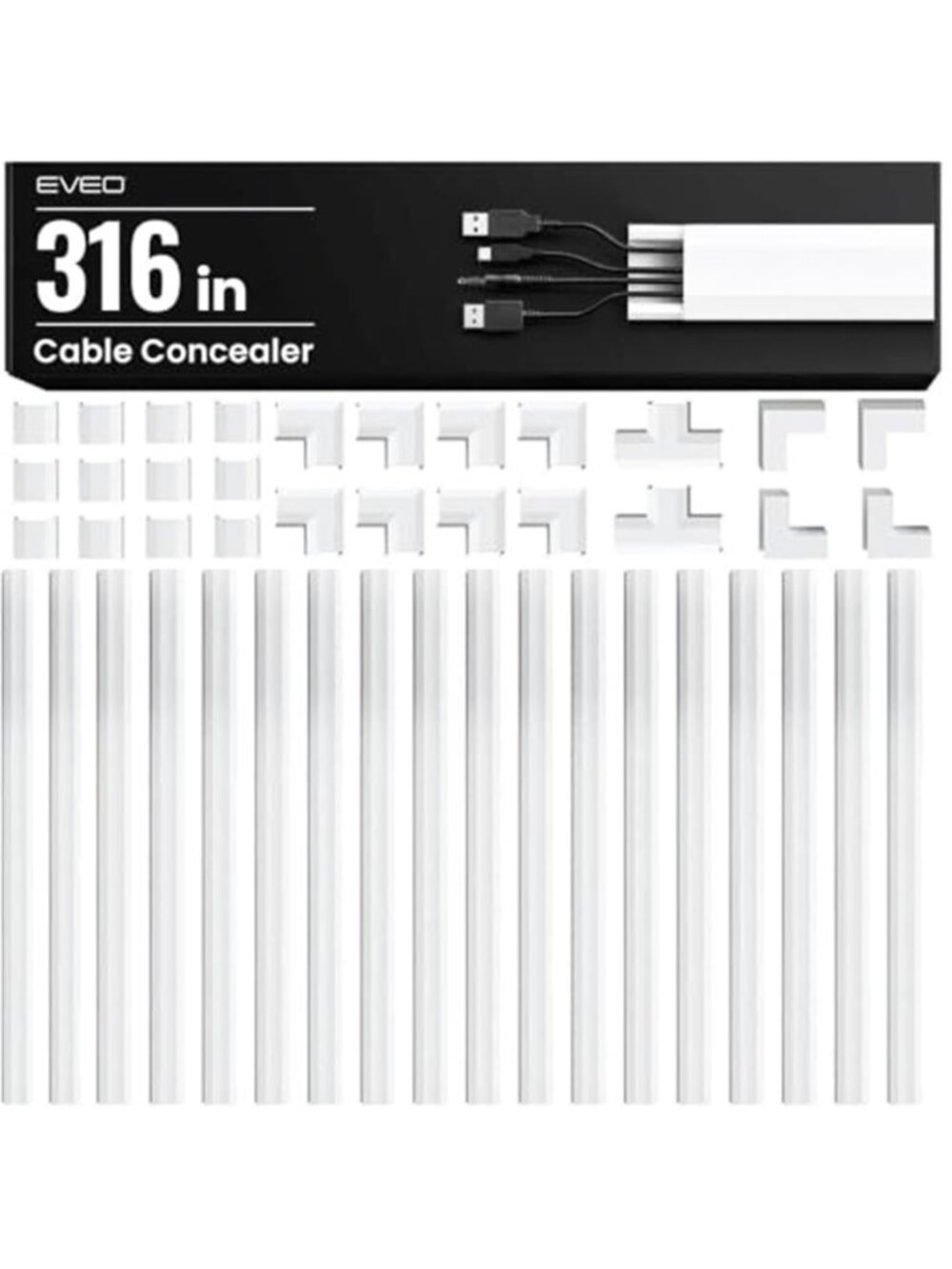 Cable Raceway Cord Cover Wall Wire Hider TV Cable Concealer Paintable Kit